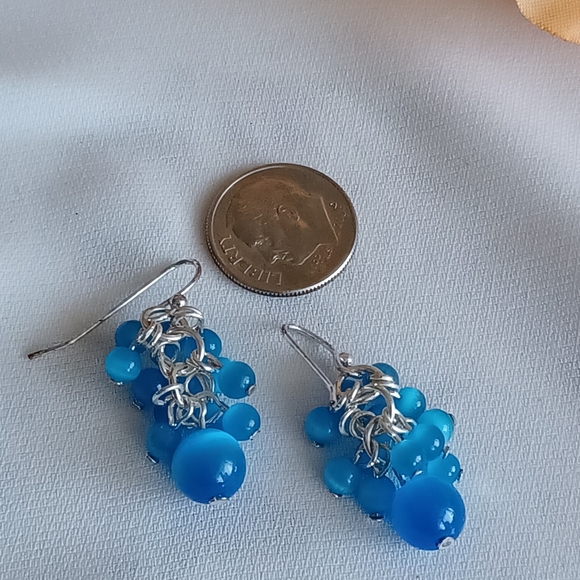 Powder Blue Beaded Cluster Earrings - Picture 6 of 6